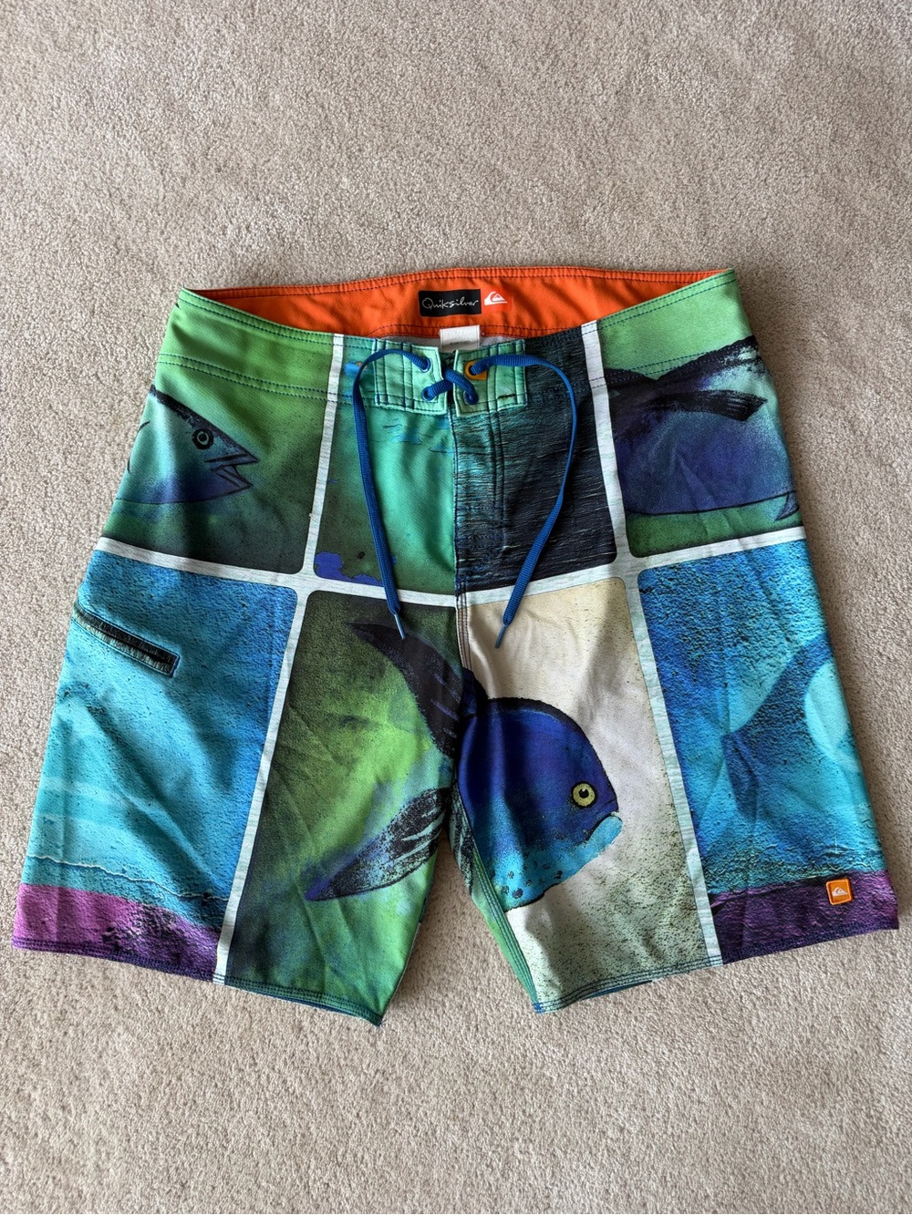 Quiksilver Men's Green & Blue Fish Panel Boardshorts
